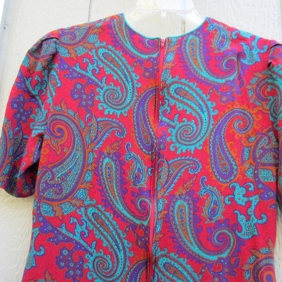 Vintage‎ B.G.B  LTD Madi Dress Women's 16 Red/Blue Paisley Zip Back Boho  USA - Picture 5 of 14